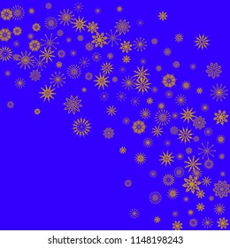 Christmas and New Year blue vector background with golden snowflakes. The effect of decorating snowflakes. The winter vacation. Well suited for a Christmas card, banner or poster. EPS 10