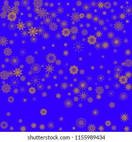 Christmas and New Year blue vector background with golden snowflakes. The effect of decorating snowflakes. The winter vacation. Well suited for a Christmas card, banner or poster. EPS 10