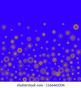 Christmas and New Year blue vector background with golden snowflakes. The effect of decorating snowflakes. The winter vacation. Well suited for a Christmas card, banner or poster. EPS 10