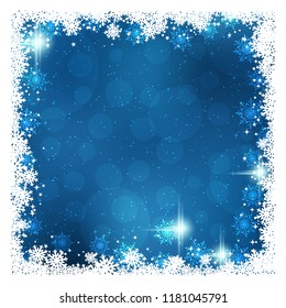 Christmas and New Year blue vector background with snowflakes and stars