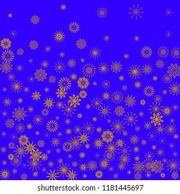 Christmas and New Year blue vector background with golden snowflakes. The effect of decorating snowflakes. The winter vacation. Well suited for a Christmas card, banner or poster. EPS 10