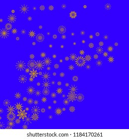 Christmas and New Year blue vector background with golden snowflakes. The effect of decorating snowflakes. The winter vacation. Well suited for a Christmas card, banner or poster. EPS 10