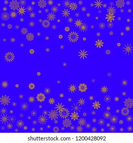 Christmas and New Year blue vector background with golden snowflakes. The effect of decorating snowflakes. The winter vacation. Well suited for a Christmas card, banner or poster. EPS 10