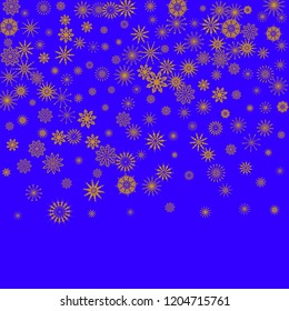 Christmas and New Year blue vector background with golden snowflakes. The effect of decorating snowflakes. The winter vacation. Well suited for a Christmas card, banner or poster. EPS 10