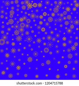 Christmas and New Year blue vector background with golden snowflakes. The effect of decorating snowflakes. The winter vacation. Well suited for a Christmas card, banner or poster. EPS 10