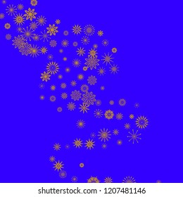 Christmas and New Year blue vector background with golden snowflakes. The effect of decorating snowflakes. The winter vacation. Well suited for a Christmas card, banner or poster. EPS 10