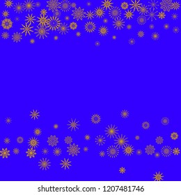 Christmas and New Year blue vector background with golden snowflakes. The effect of decorating snowflakes. The winter vacation. Well suited for a Christmas card, banner or poster. EPS 10