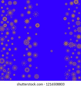 Christmas and New Year blue vector background with golden snowflakes. The effect of decorating snowflakes. The winter vacation. Well suited for a Christmas card, banner or poster. EPS 10