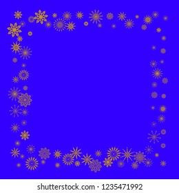 Christmas and New Year blue vector background with golden snowflakes. The effect of decorating snowflakes. The winter vacation. Well suited for a Christmas card, banner or poster. EPS 10