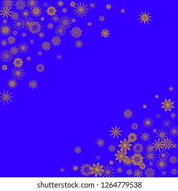 Christmas and New Year blue vector background with golden snowflakes. The effect of decorating snowflakes. The winter vacation. Well suited for a Christmas card, banner or poster. EPS 10