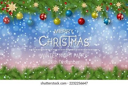 Christmas and New Year blue-red gradient luxury vector background with stars, snowflakes and winter decor