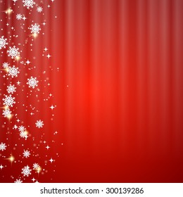 Christmas and New Year blurry red vector background with stars and snowflakes. Greeting or invitation card vector template.