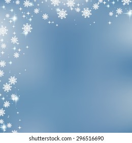Christmas and New Year blurry vector background with snowflakes and stars. Greeting or invitation card template.