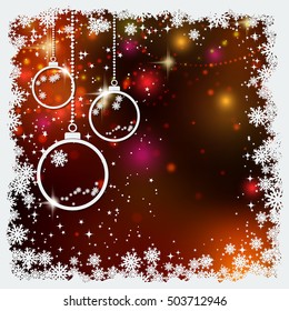 Christmas and New Year blurry vector background with white paper balls, stars and snowflakes