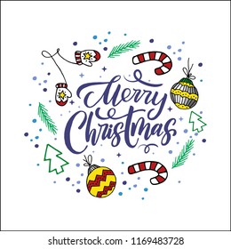Christmas and New Year calligraphy phrase. Modern lettering for cards, posters, t-shirts, etc. with handdrawn elements.