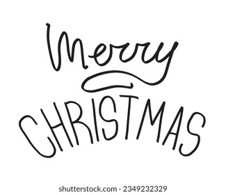 Christmas and New Year calligraphy phrase Merry Christmas. Vector black typography isolated on white background. Modern hand drawn lettering for greeting cards, posters, t-shirts etc.
