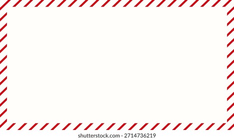 Navidades y marco de la caña de caramelo del año Nuevo en fondo transparente. Frontera de rayas rojas y blancas festivas para tarjetas de vacaciones, invitaciones o diseños de temporada. Vector 10.
