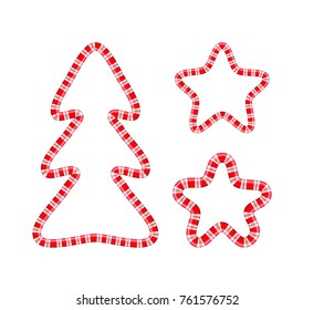 Christmas and New Year candy cane frame. Tree and stars. 