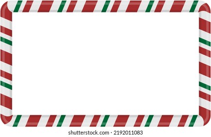 Christmas and New Year candy frame. Candy cane empty frame on white backgound. Vector illustration