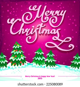 Christmas and new year card background template with pine trees and snow vector illustration