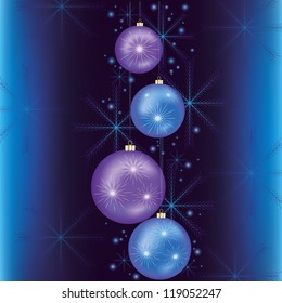 Christmas and New year card, celebratory background with balls and snowflakes. Vector illustration