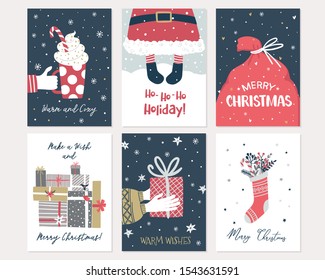 Christmas and New Year card collection in hand draw style. Vector illustration with handwritten modern lettering