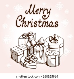 Christmas and New year card concept. Holiday background with presents
