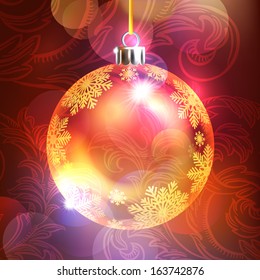 Christmas and New year card concept. Holiday background with toy ball