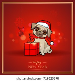 Christmas and new year card with cute dog. Christmas design greeting card, invitation, labels, posters, stickers. 