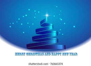 Christmas and New Year card decorated with tree made of ribbon.