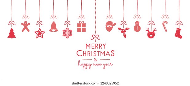 Christmas and New Year card with decorations and wishes. Vector.