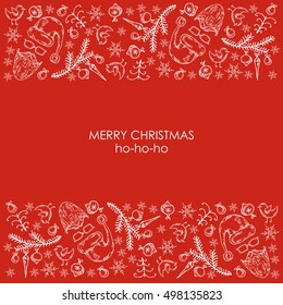 Christmas And New Year card with Christmas decorations and santa .hand drawn