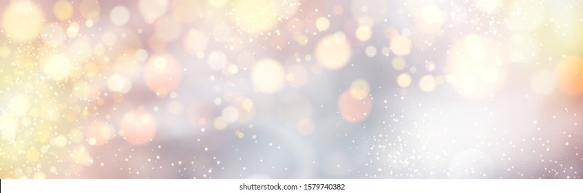 Christmas and New Year card with defocused ligths on silver. Vector blurred background.