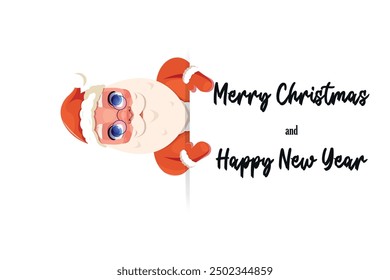 Christmas and New Year card design template with Santa Claus on white background. Merry Christmas and Happy New Year vector greeting card 