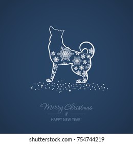 Christmas and New Year card with a dog - symbol of a year 2018. Vector illustration