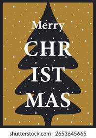 Christmas and New Year card. Elegant design with typography and Christmas elements in gold and black. Trendy illustration for season banner, poster, cover. 