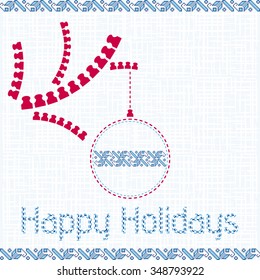 Christmas, New Year card with elements of embroidery. Vector template.