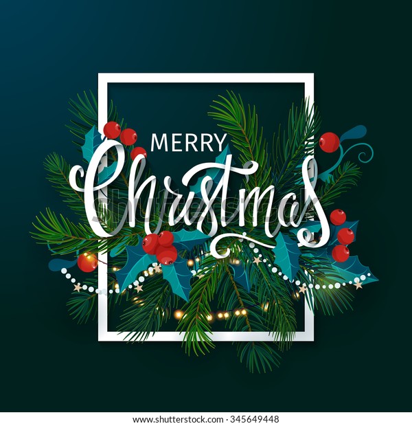 木の枝 ヤドリギ 文字の付いたクリスマスと年賀状 ベクターイラスト のベクター画像素材 ロイヤリティフリー
