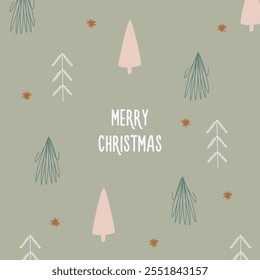 Christmas and new year card with firs and spruce