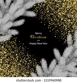 Christmas and New Year Card with Gold Lettering and Glitter