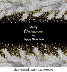 Christmas and New Year Card with Gold Lettering and Glitter