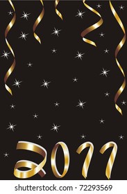 christmas and new year card  with gold tapes on a black background
