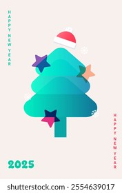 Christmas, New Year card in gradient colors. Vector illustration concepts for background, greeting card, party invitation card, banner, social media. Christmas tree in the stars. Vector illustration