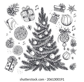 Christmas   New Year card  Hand drawn illustration  Vector 	