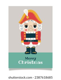 Christmas or New Year card with a nutcracker. Vector illustration, hand drawing
