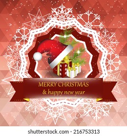 Christmas and New Year card on a modern background with christmas decoration/vector illustration