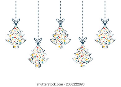 Christmas and New Year card with Christmas ornaments. Christmas ornaments in the shape of a Christmas tree.