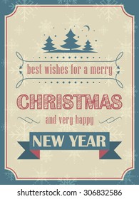Christmas and New Year card in retro style with ornate elements and snowflakes. Vector illustration.