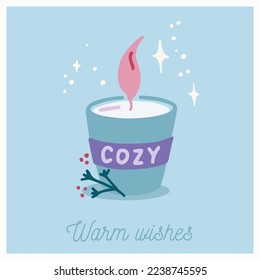 Christmas and new year card with scented candle