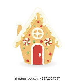 Christmas and New Year card template with gingerbread house Vector. Vector illustration